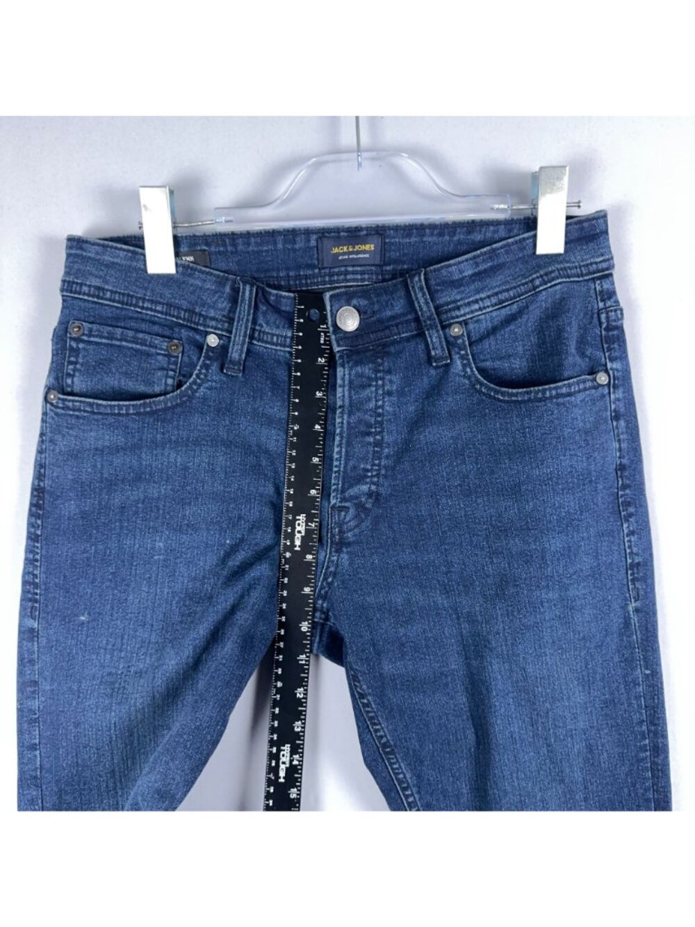 Jack & Jones Glenn Slim Fit Jeans Mens Size 32x34 Blue Dark Wash Mid Rise - Picture 8 of 12